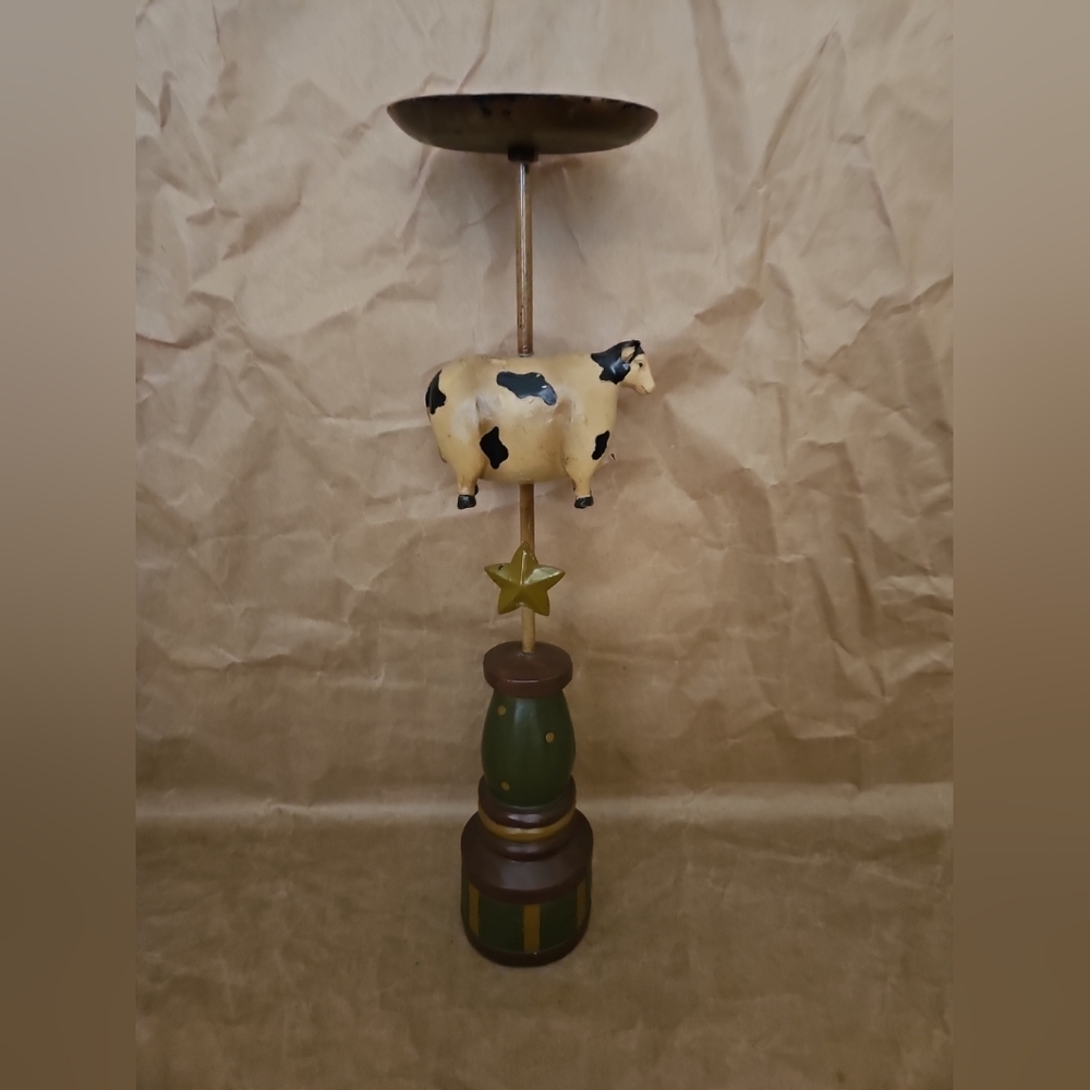 Rustic Farmhouse Style Candle Holder with Cow